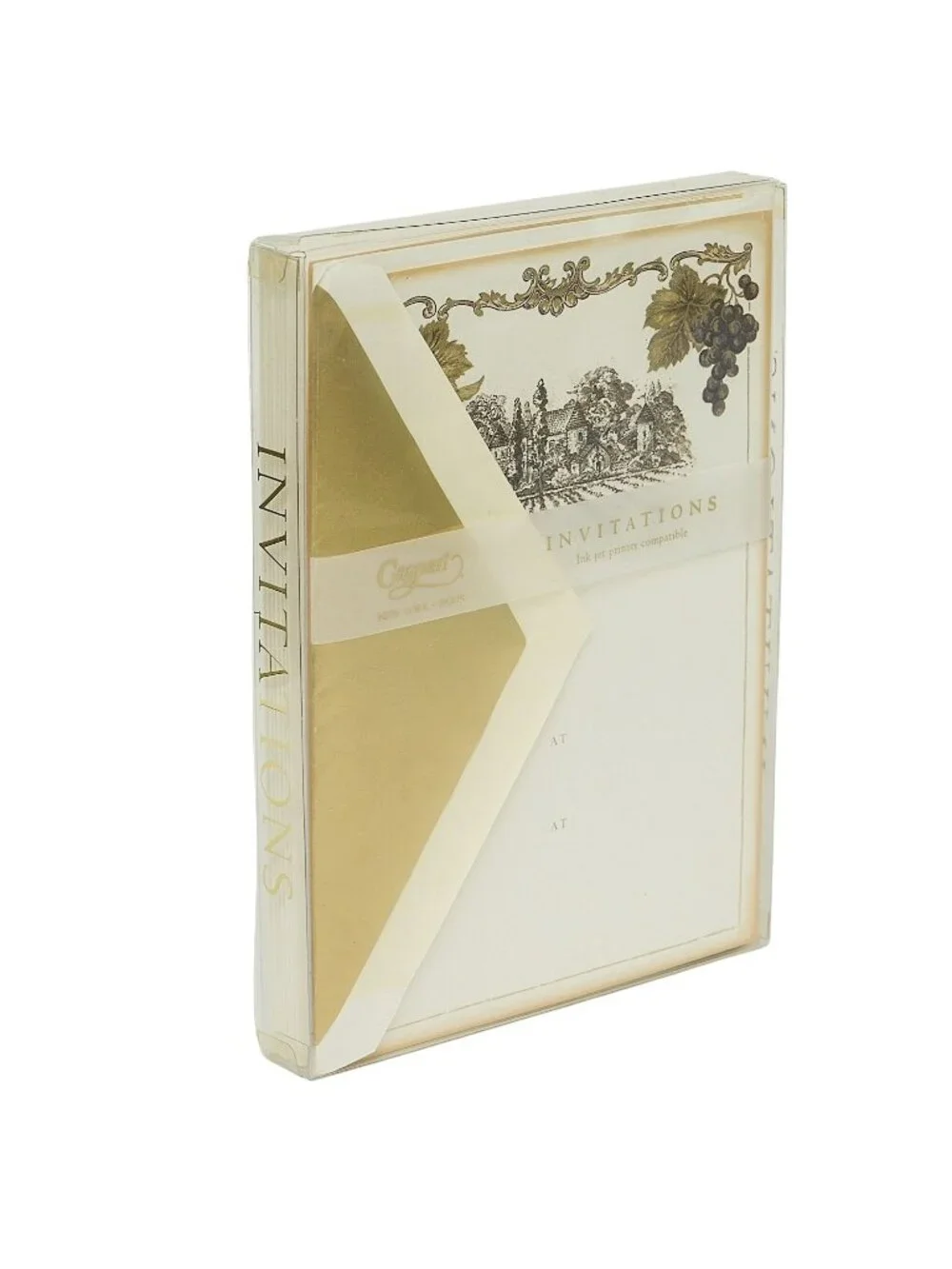 Caspari Invitations Wine Vineyard 16 Total Cards w/ Gold Foil Envelopes -2 Boxes